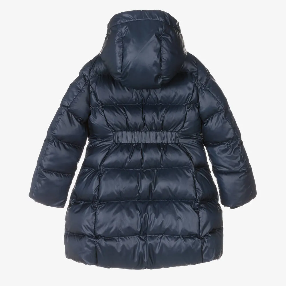 Girls Navy Blue Hooded Puffer Coat