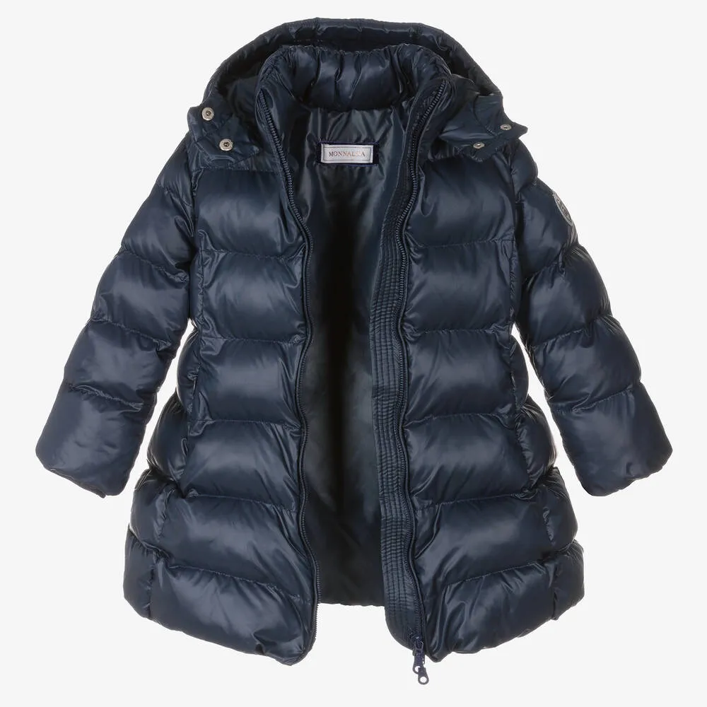 Girls Navy Blue Hooded Puffer Coat