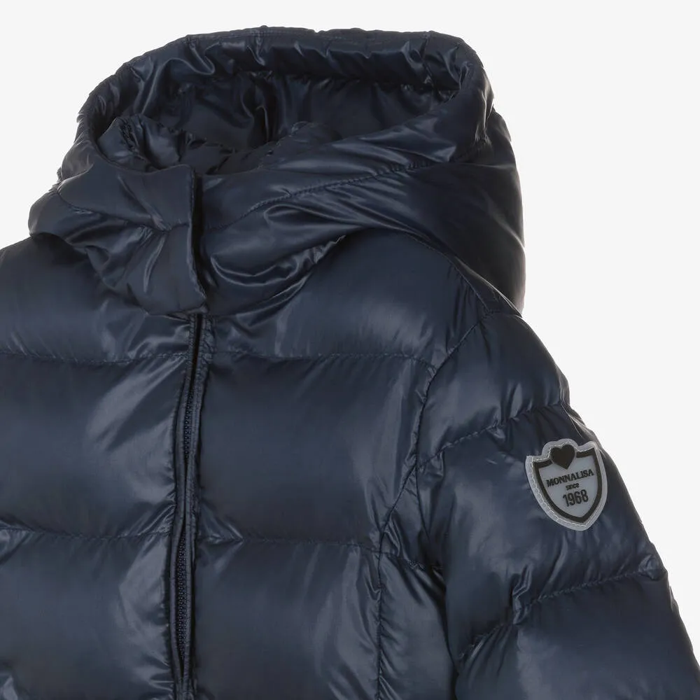 Girls Navy Blue Hooded Puffer Coat