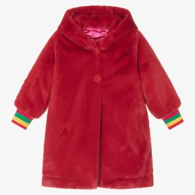 Girls Red Plush Faux Fur Coat