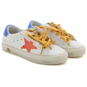 Golden Goose White Sstar Sneakers With Orange Star