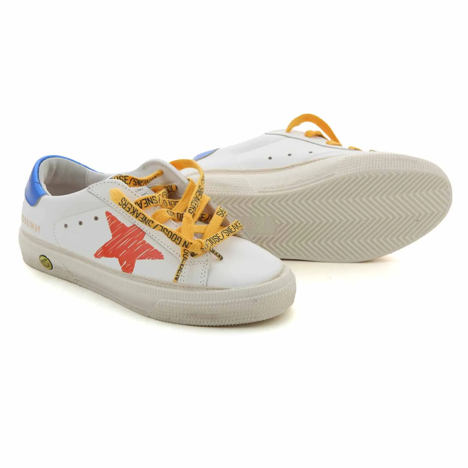 Golden Goose White Sstar Sneakers With Orange Star