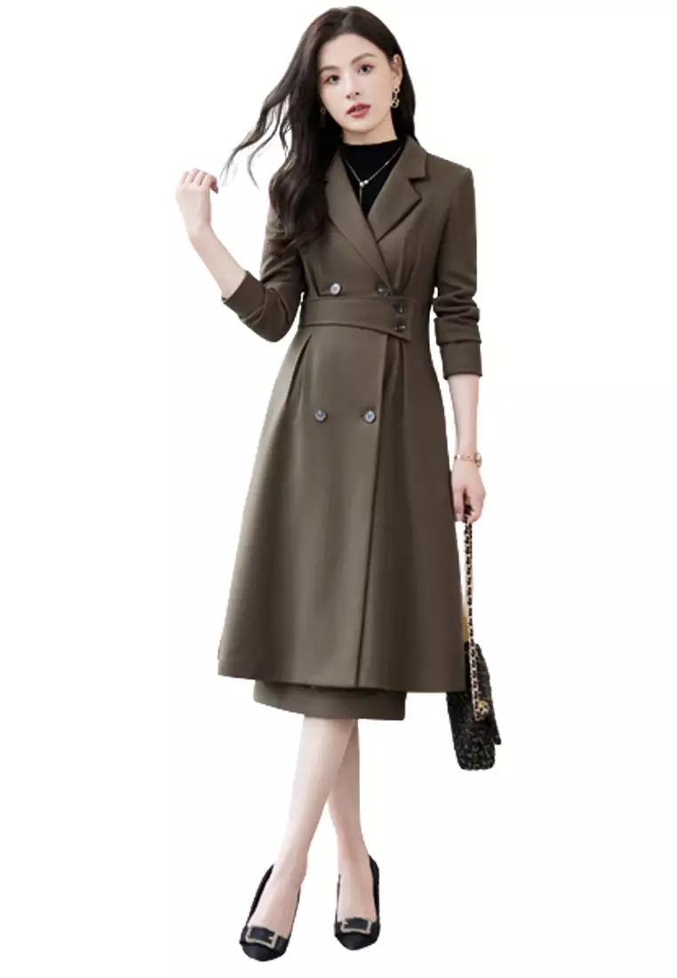 Halo Slim Lapel Long Trench Coat