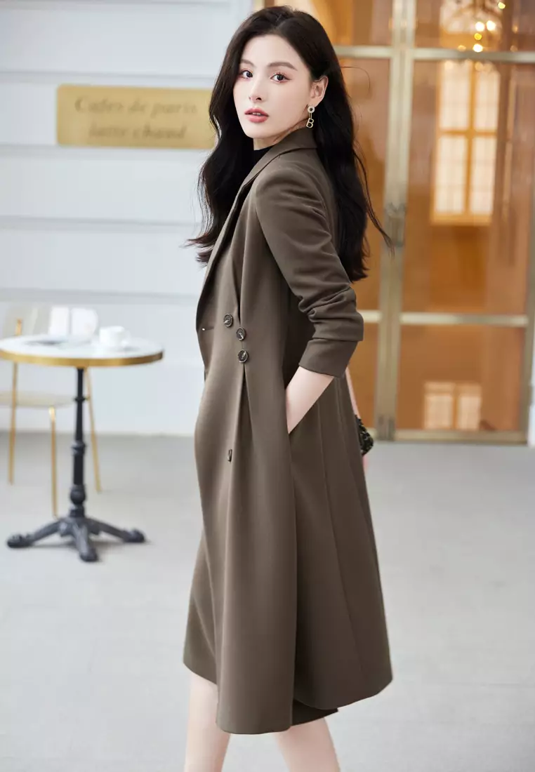 Halo Slim Lapel Long Trench Coat