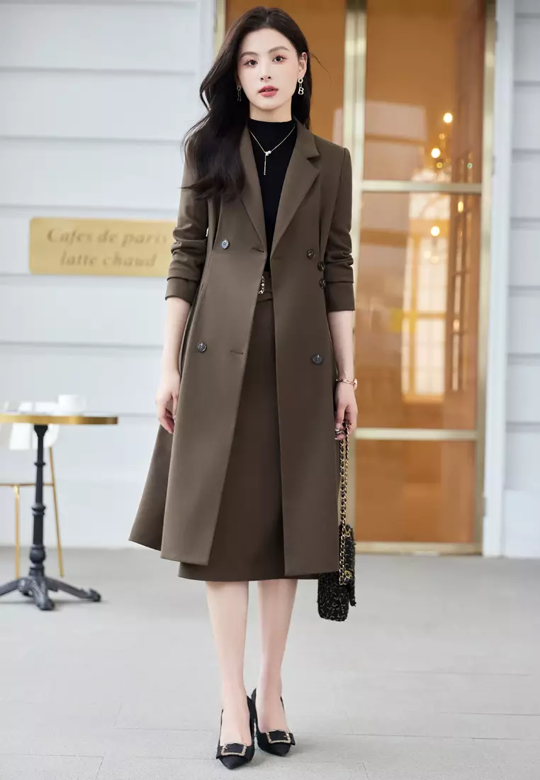 Halo Slim Lapel Long Trench Coat