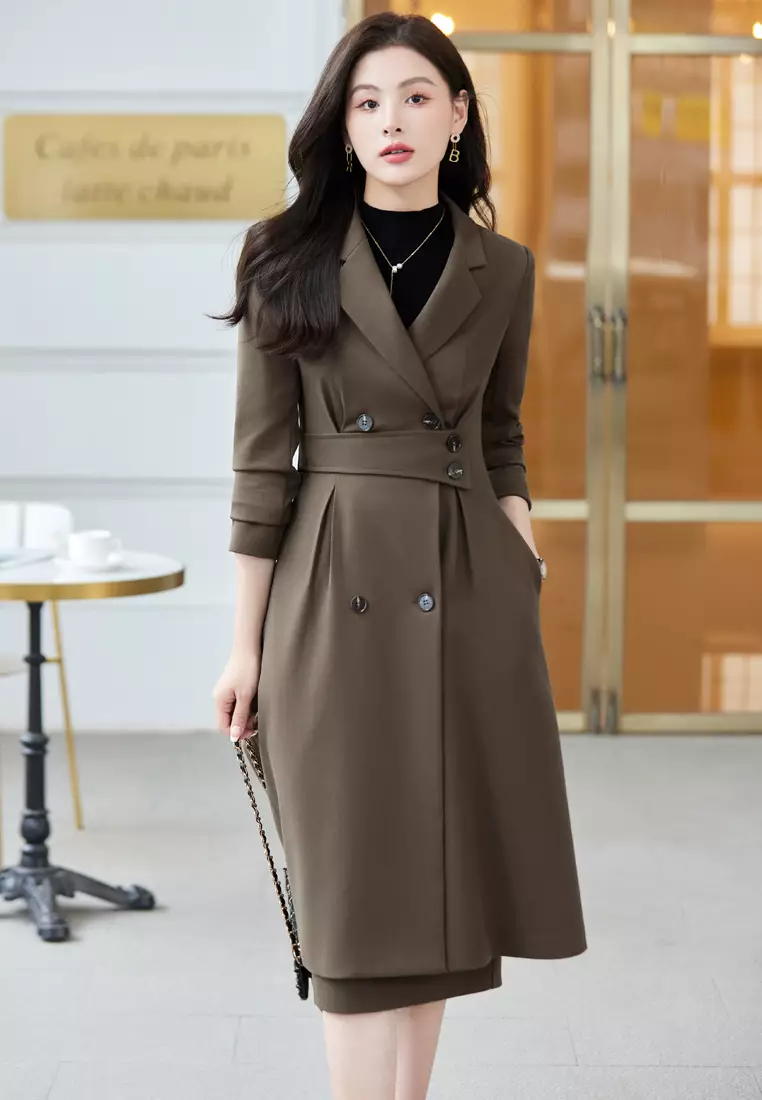 Halo Slim Lapel Long Trench Coat