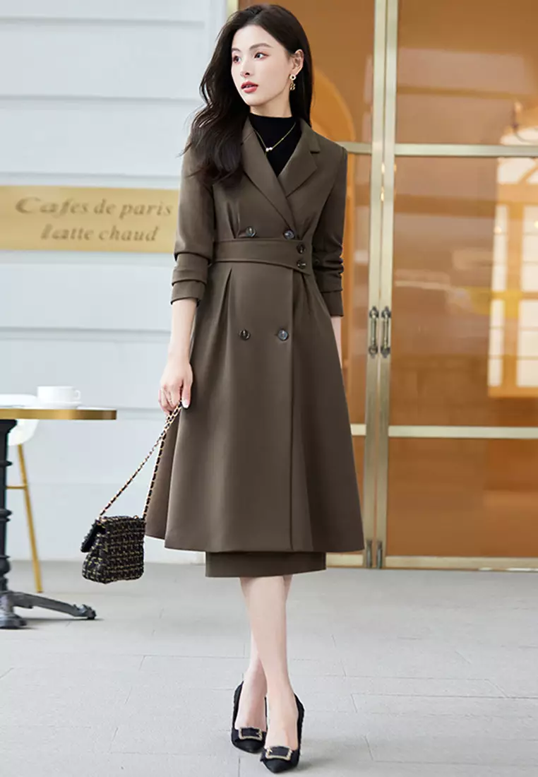 Halo Slim Lapel Long Trench Coat