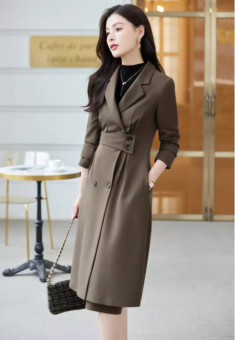 Halo Slim Lapel Long Trench Coat