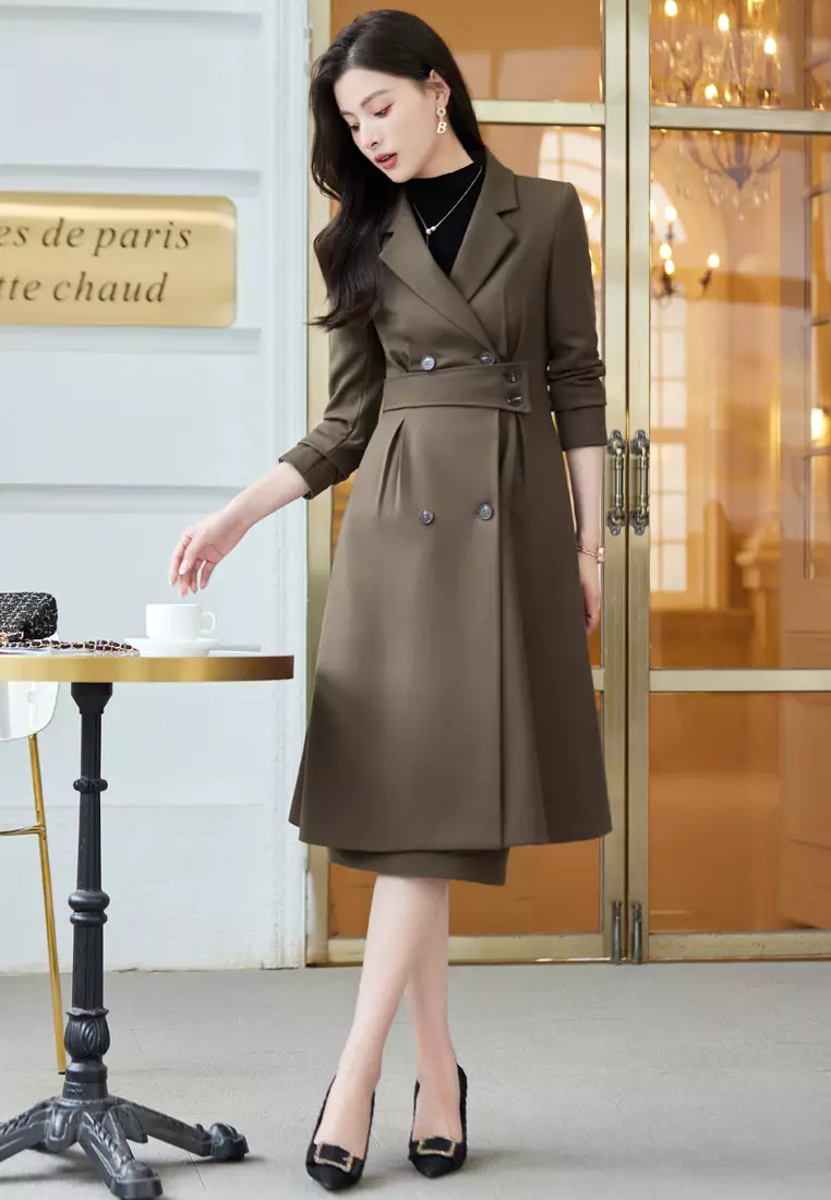 Halo Slim Lapel Long Trench Coat