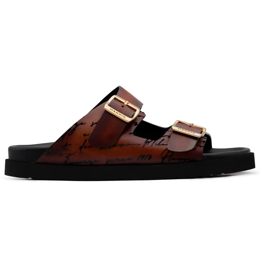 Harris Firenze 1913 Calligraphic Leather Sandals Brown