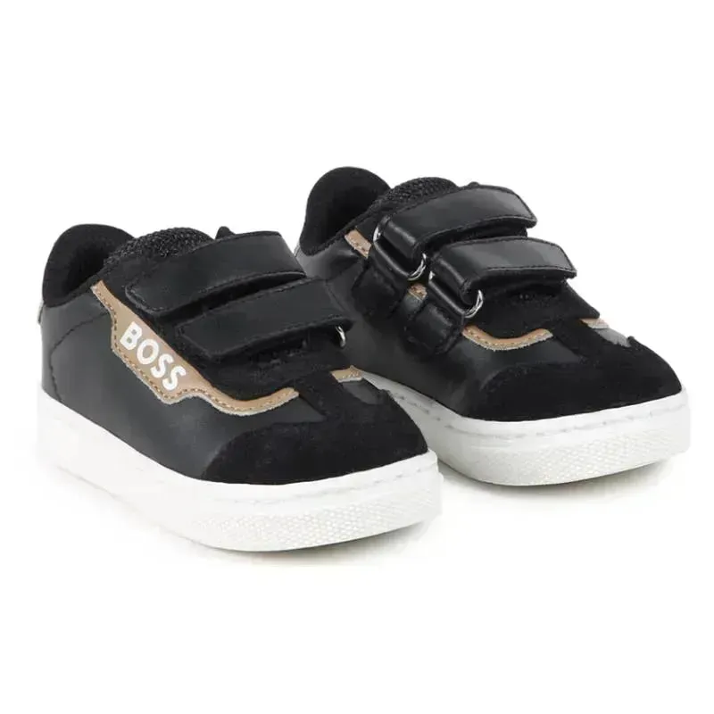 Hugo Boss Baby - Sneakers In Leather & Mesh, Black