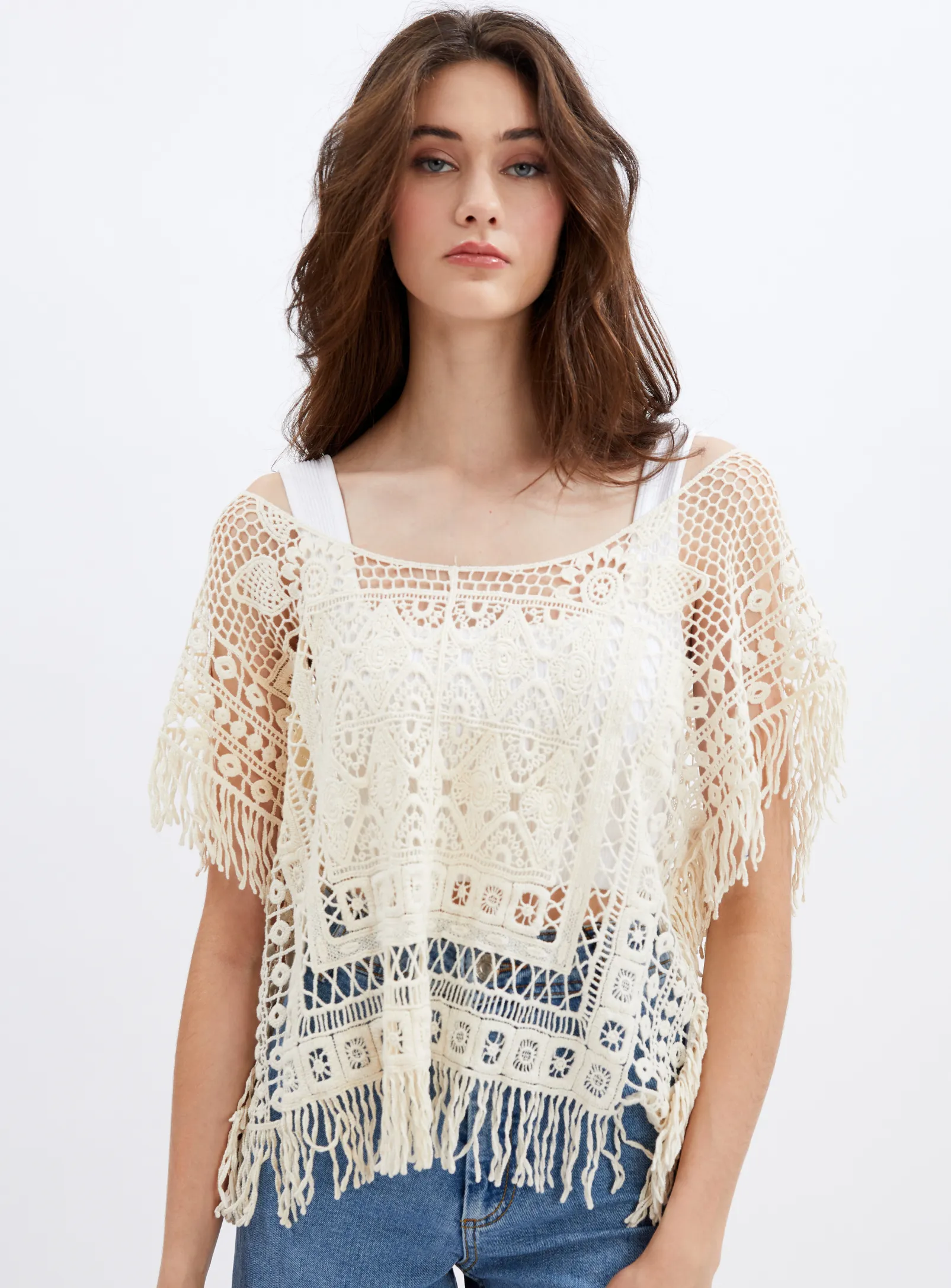 JENNY | Fringed Crochet Lace Poncho Top || JENNY | Poncho à franges en crochet avec dentelle