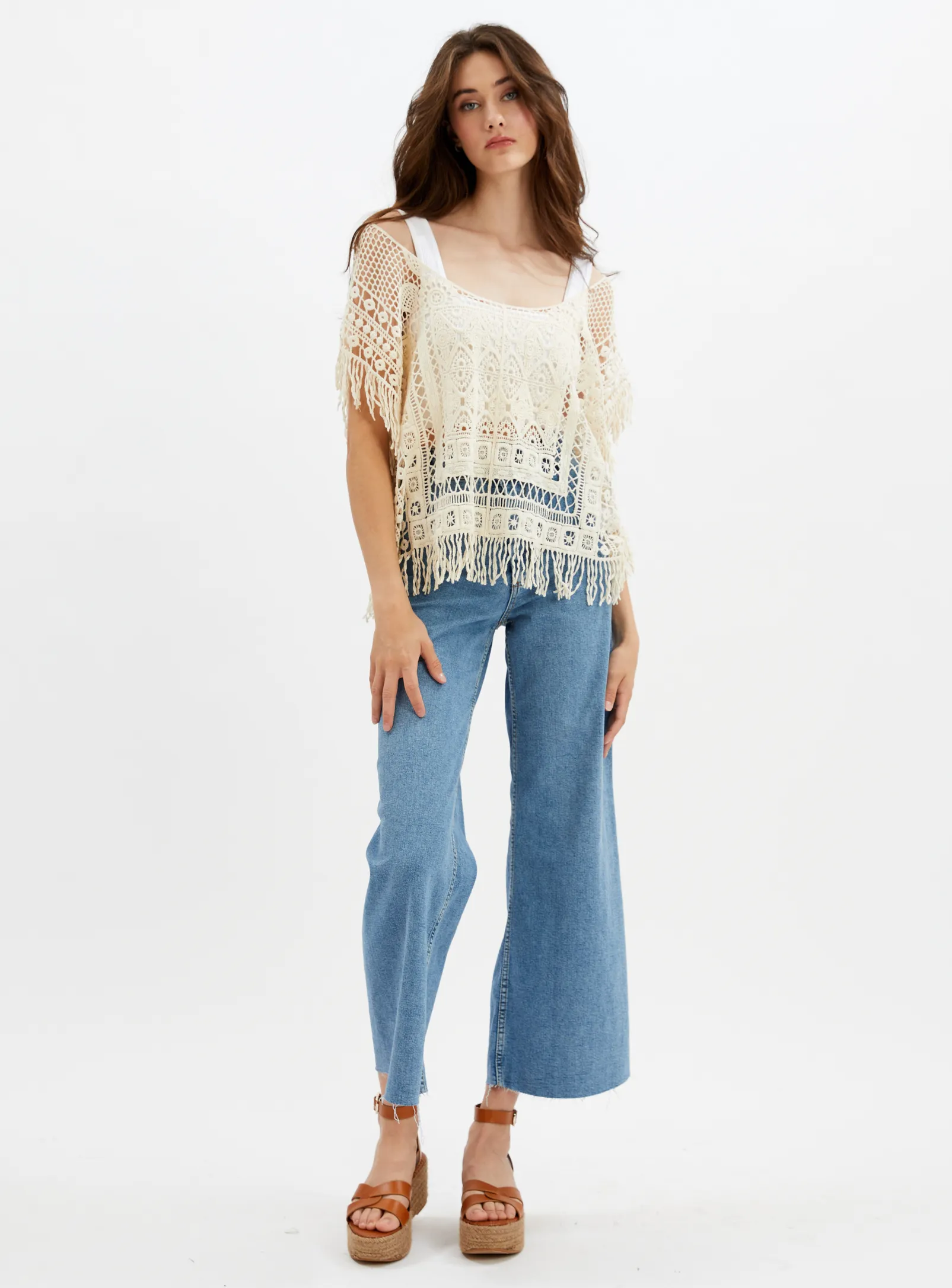 JENNY | Fringed Crochet Lace Poncho Top || JENNY | Poncho à franges en crochet avec dentelle