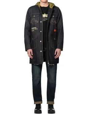 Kamon and Logo Embroidered Denim Padded Coat