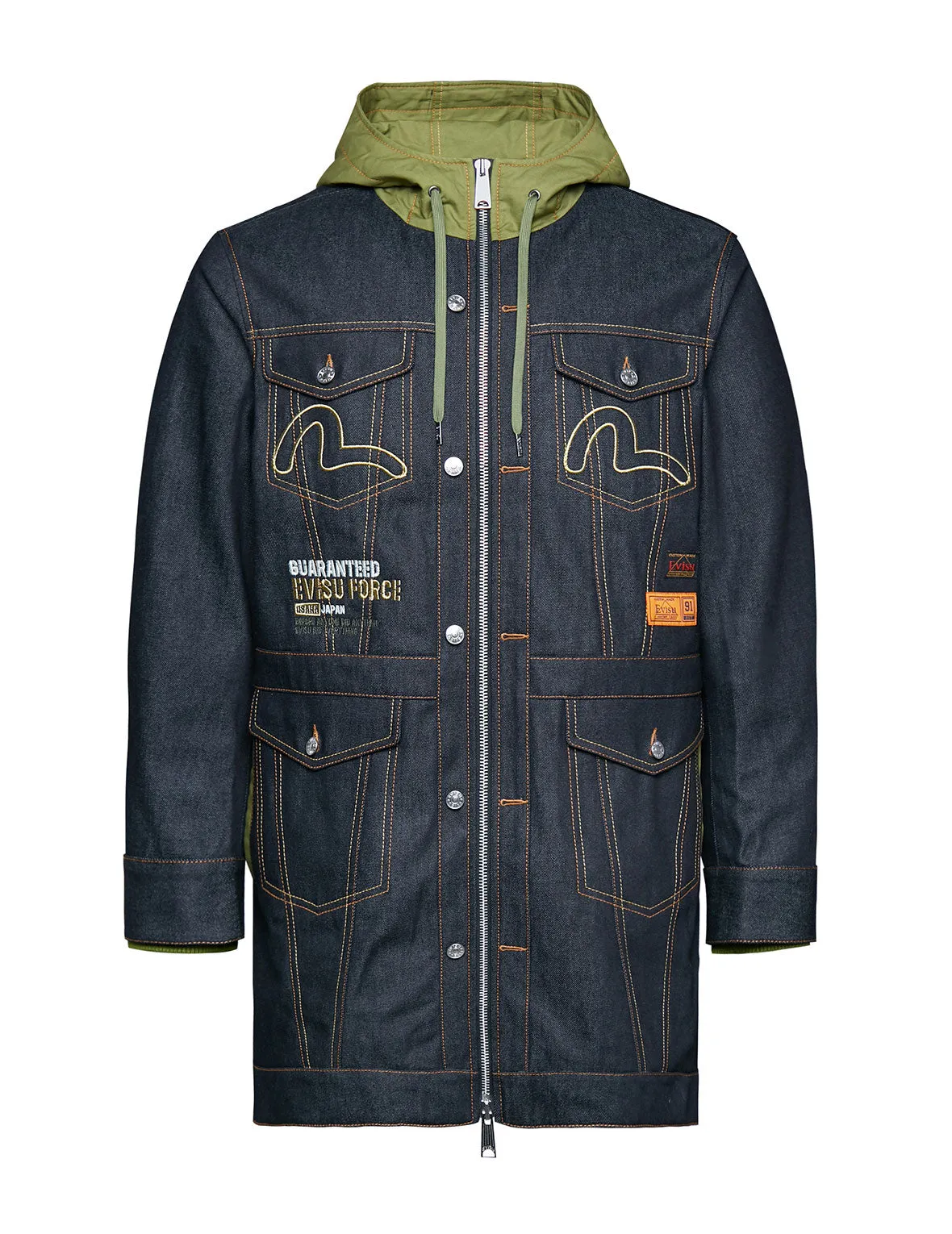 Kamon and Logo Embroidered Denim Padded Coat