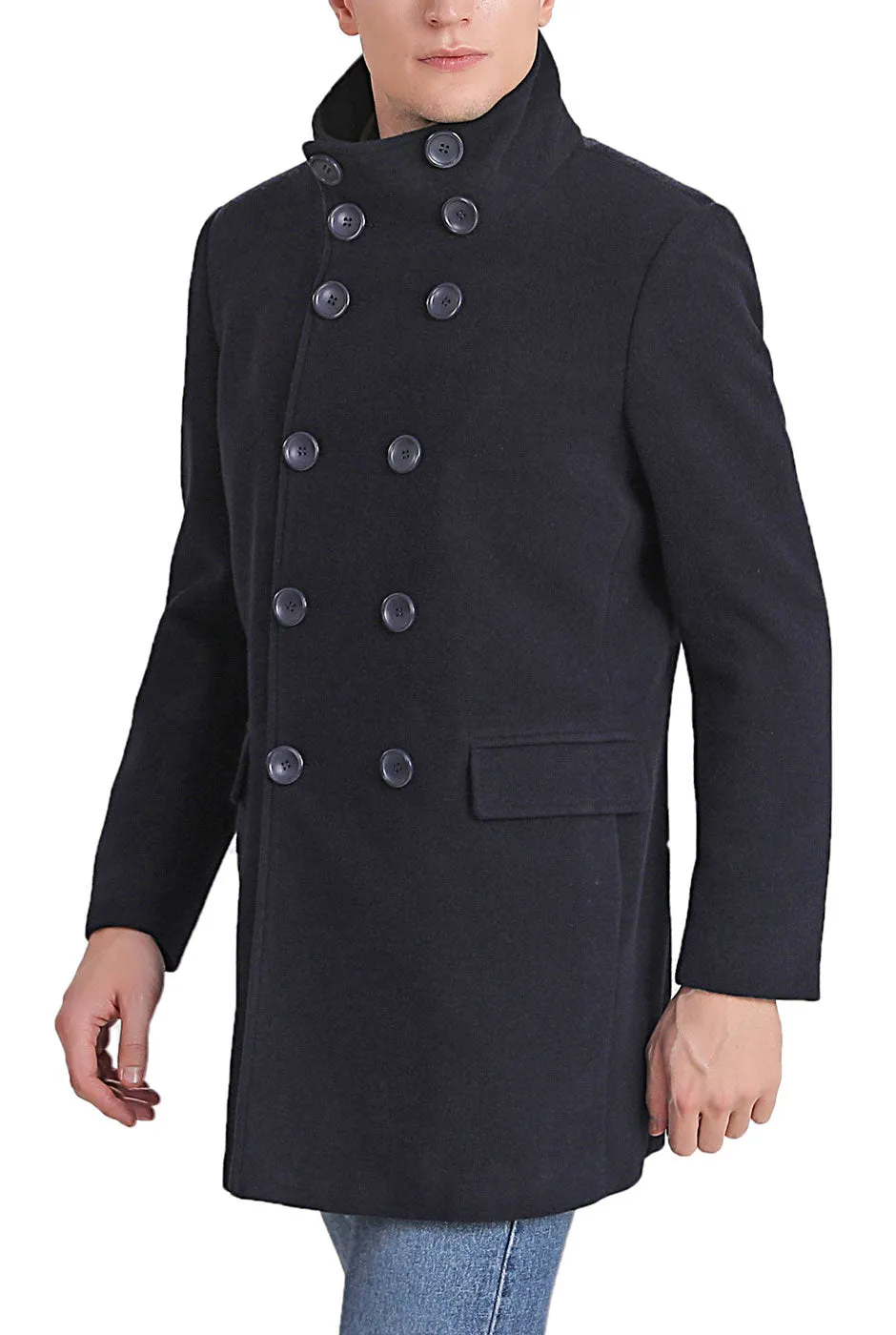 Landing Leathers Men Wing Collar City Wool Blend Pea Coat