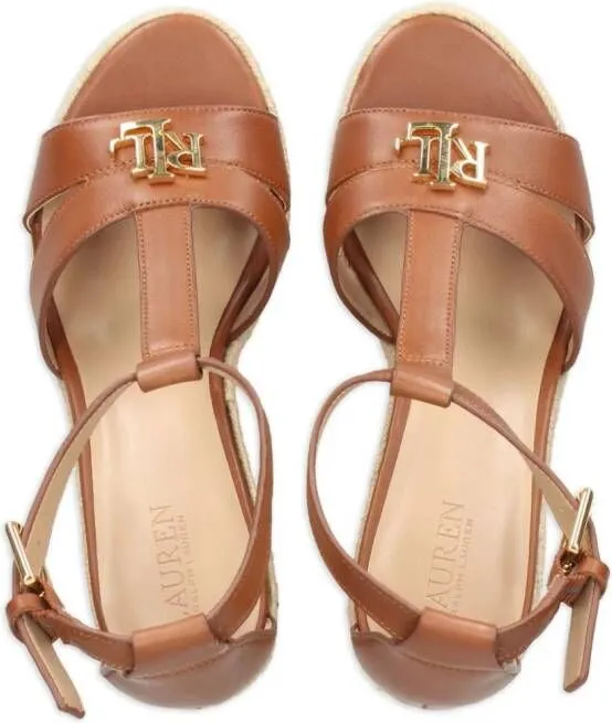 Lauren Ralph Lauren logo-appliqué wedge sandals Brown