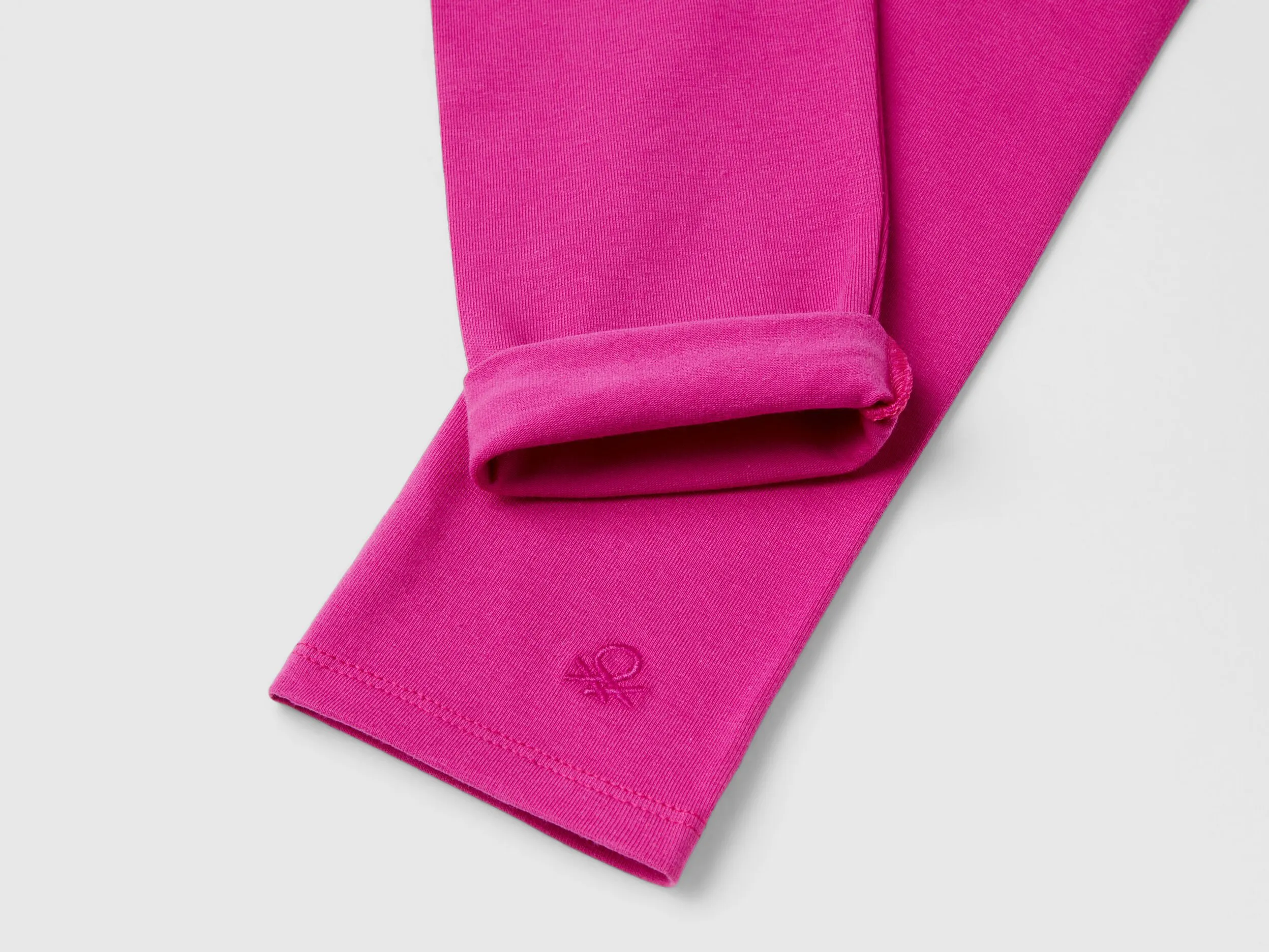 Leggings in stretch cotton with logo - Fuchsia | Benetton