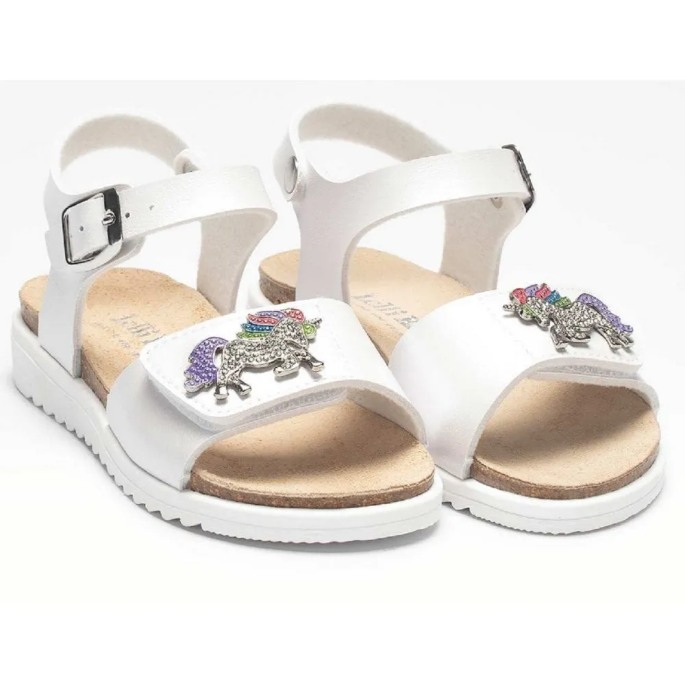 Lelli Kelly Girls Unicorn Metallic White Sandals