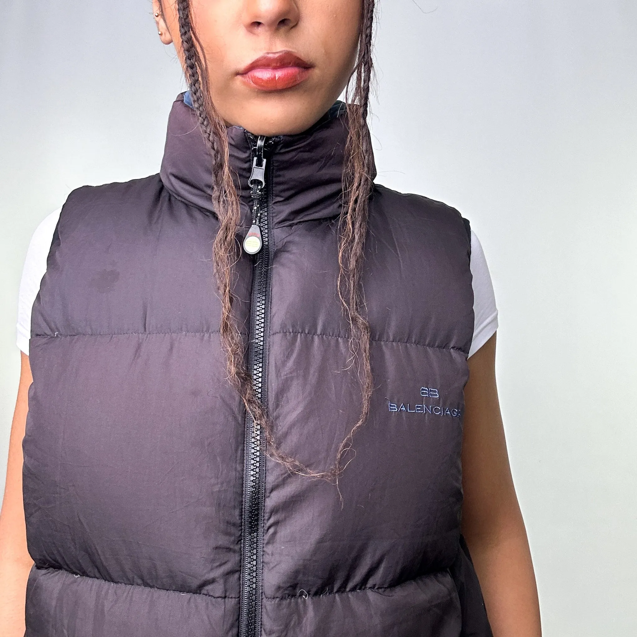 Light Blue 90s Balenciaga Reversible Puffer Jacket Coat Gilet (M)