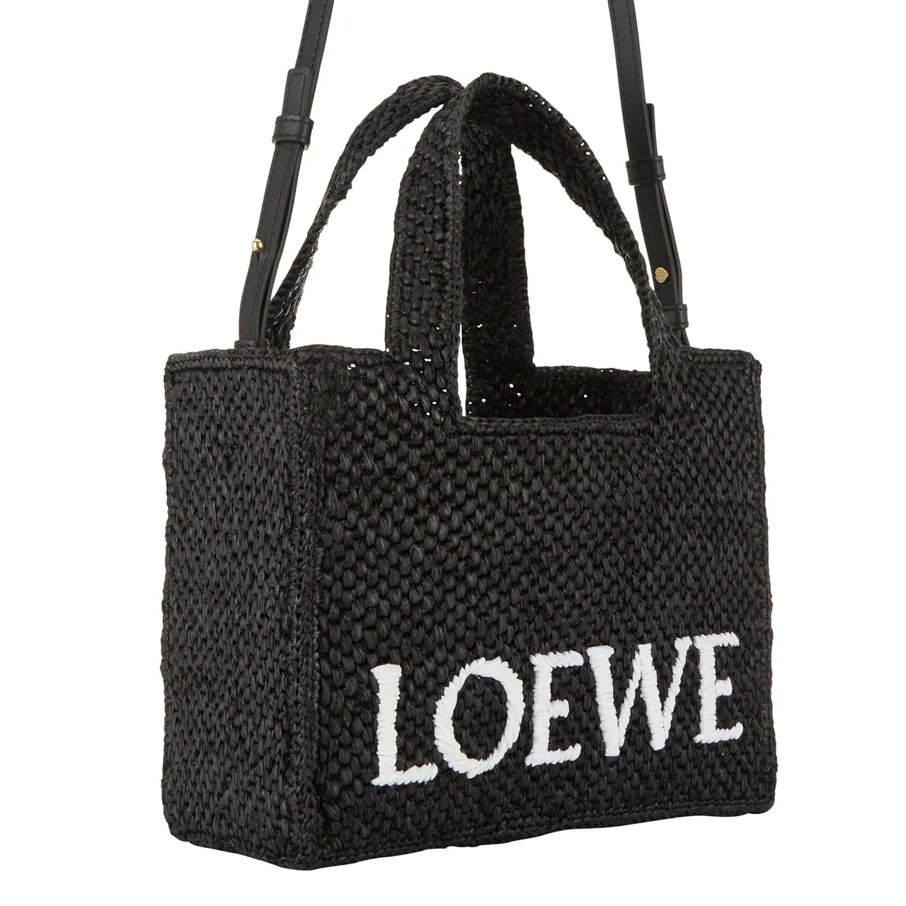 LOEWE PAULAS IBIZA 2024 Logo Font Small Raffia Tote - Black