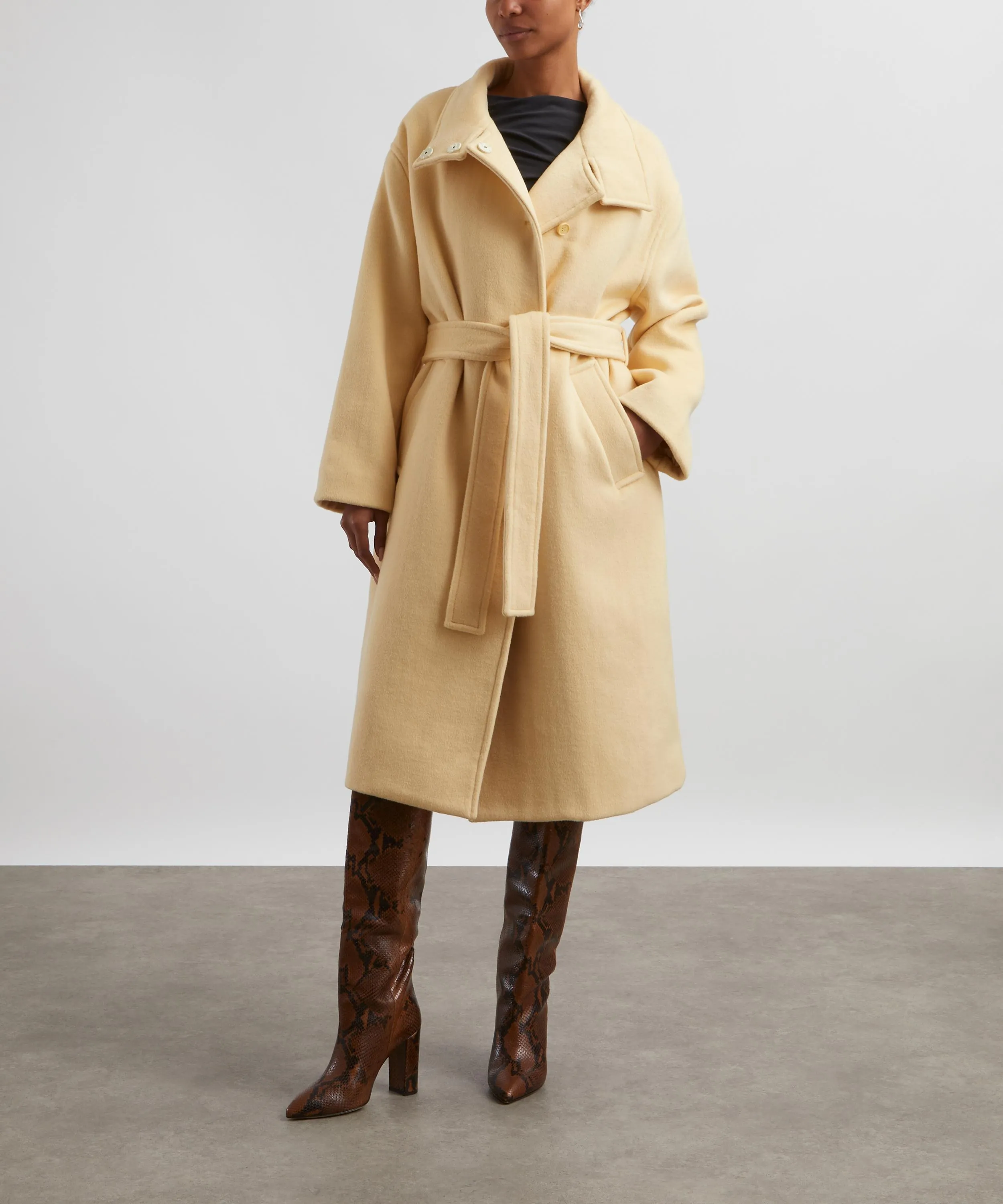 Long Sleeve High Collar Butter Milk Coat 