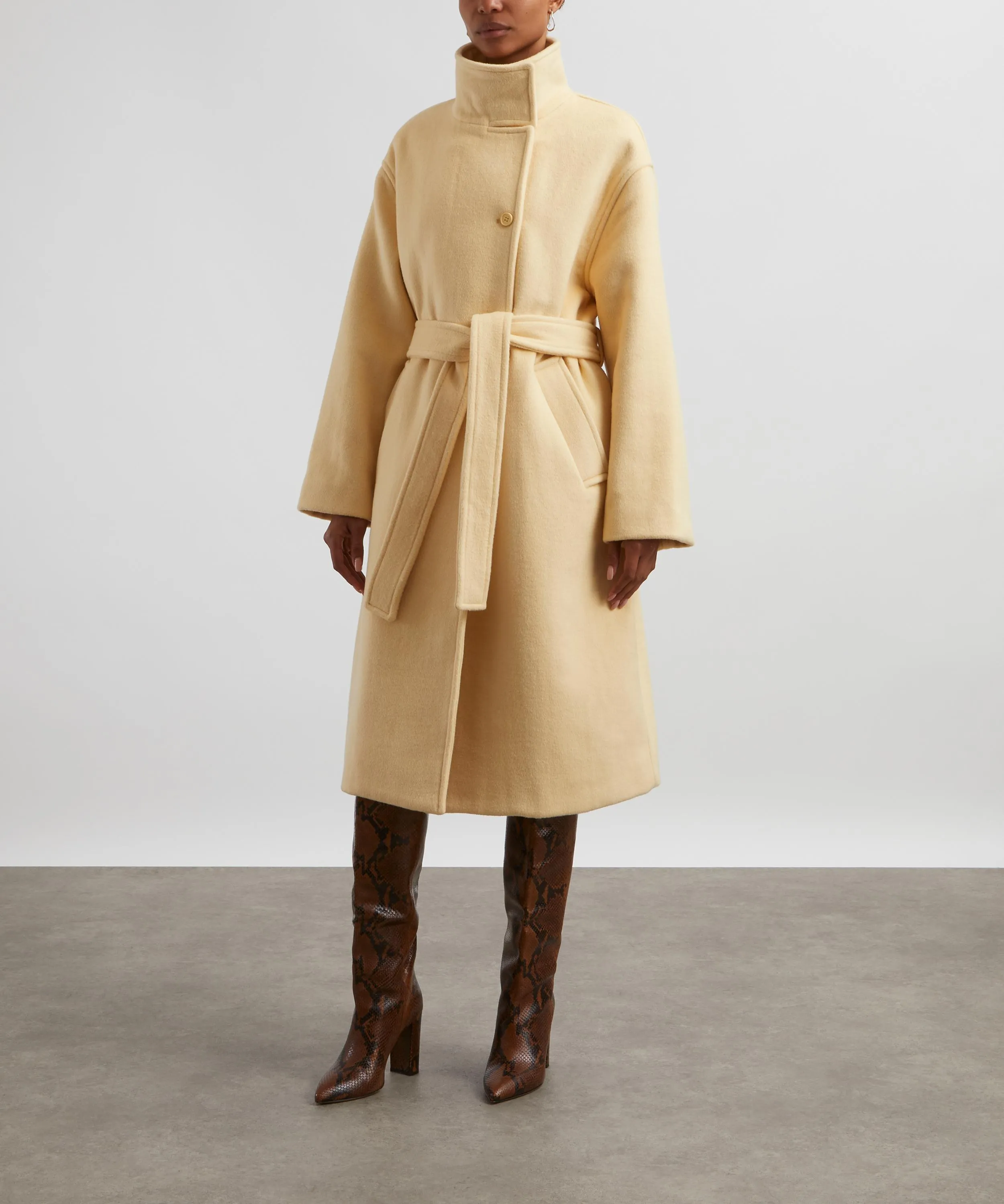 Long Sleeve High Collar Butter Milk Coat 