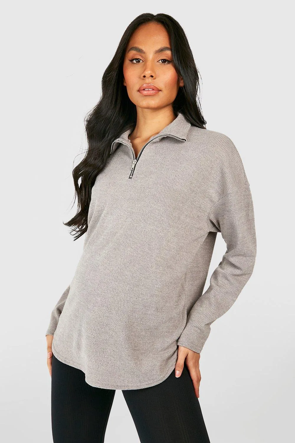 Maternity Soft Knit Half Zip Sweater