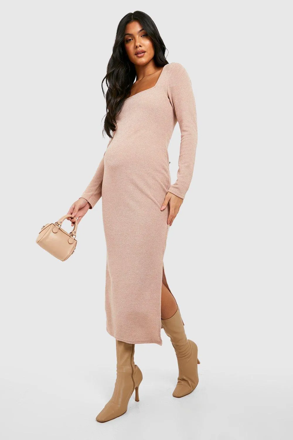 Maternity Square Neck Soft Knit Sweater Dress