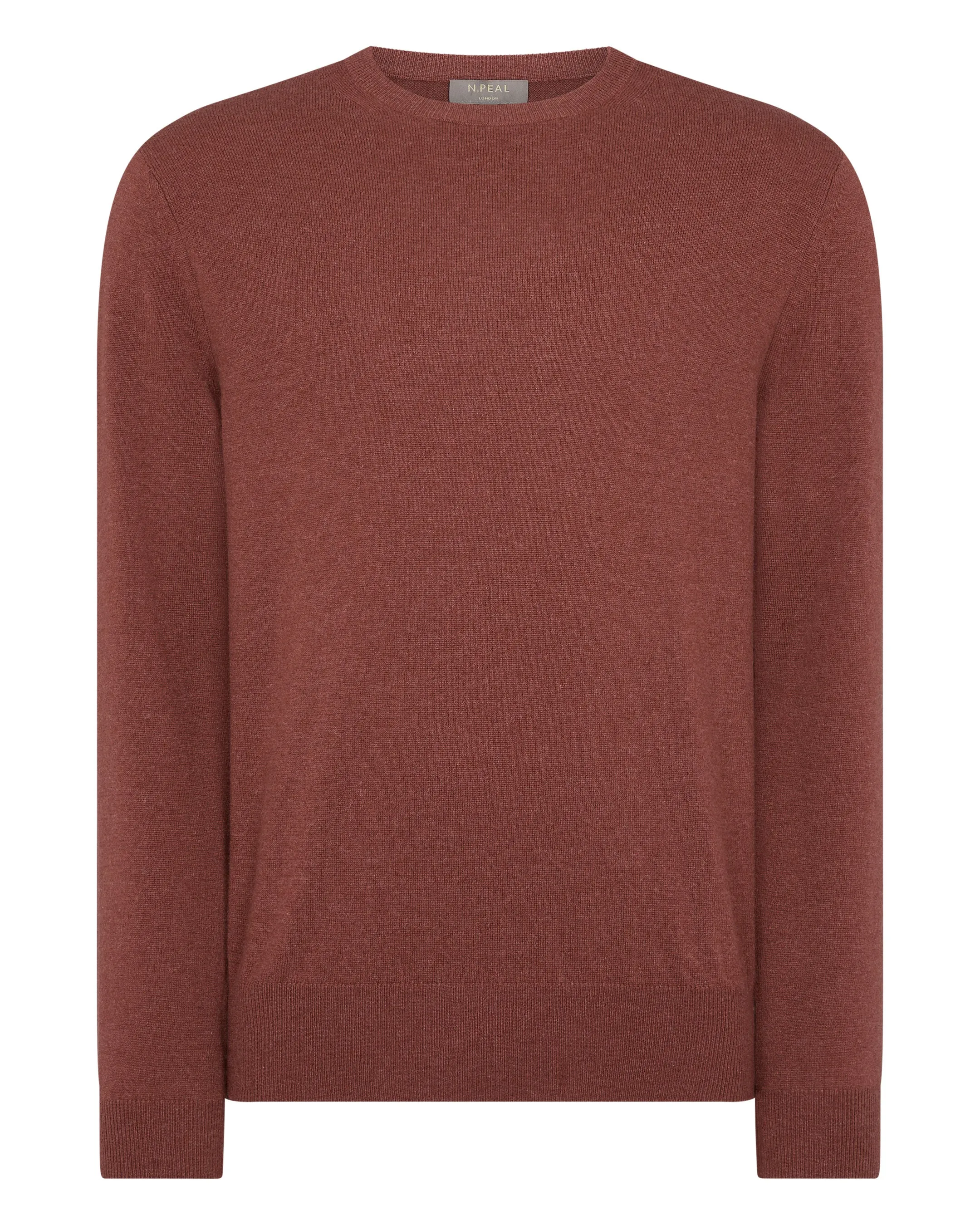 Men's Oxford Round Neck Cashmere Jumper Terracotta Brown