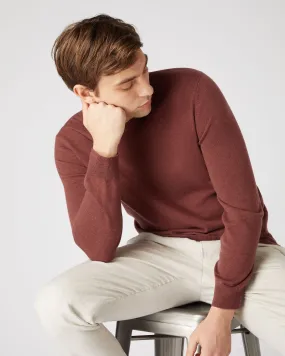 Men's Oxford Round Neck Cashmere Jumper Terracotta Brown