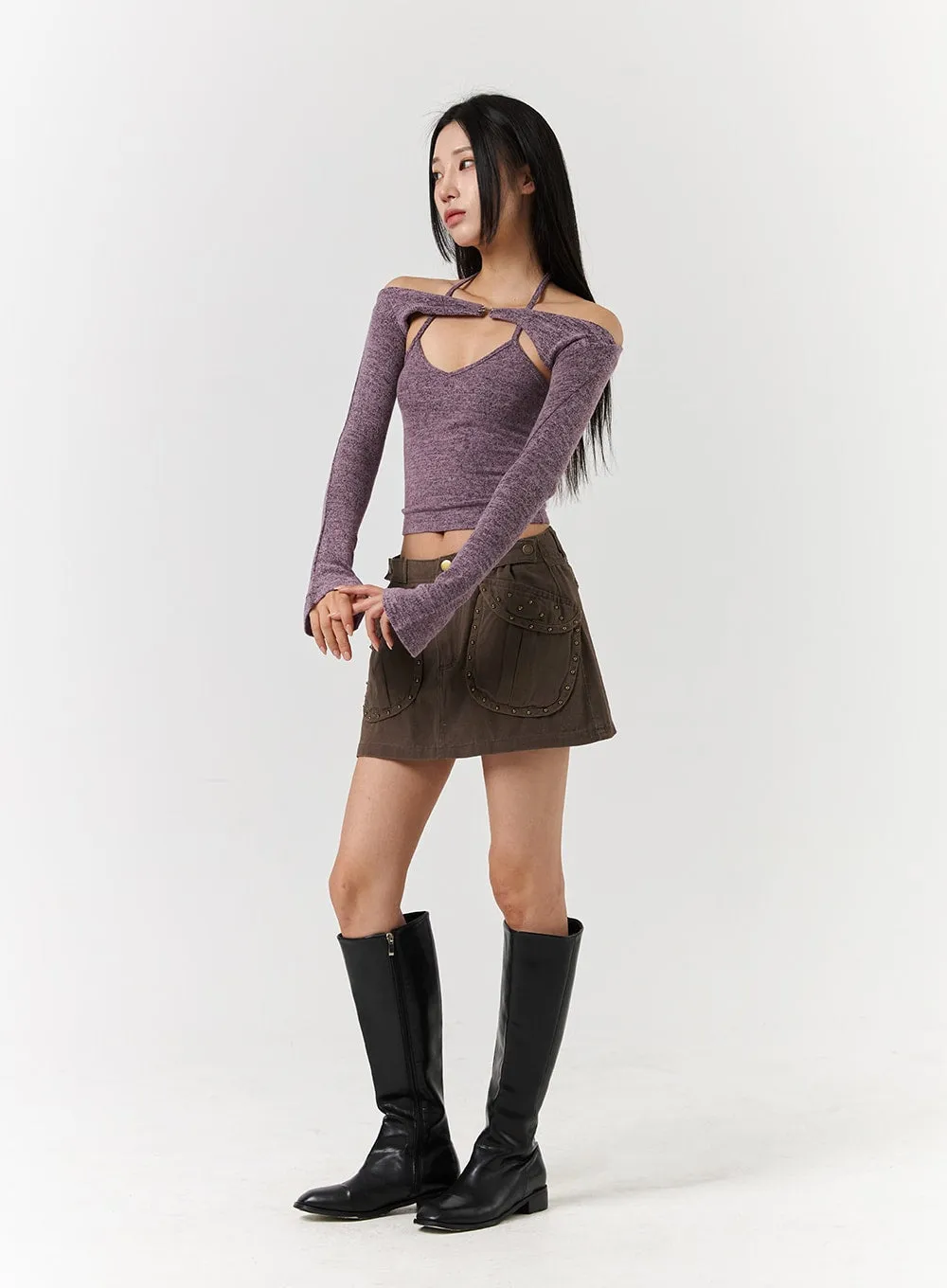 Mid-Chained Cozy Tank Top & Long Sleeve Bolero Shrug CD322