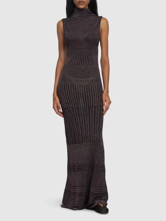 Missoni   Knit viscose lamé turtleneck long dress 