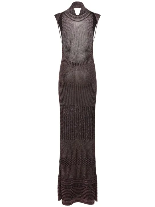 Missoni   Knit viscose lamé turtleneck long dress 