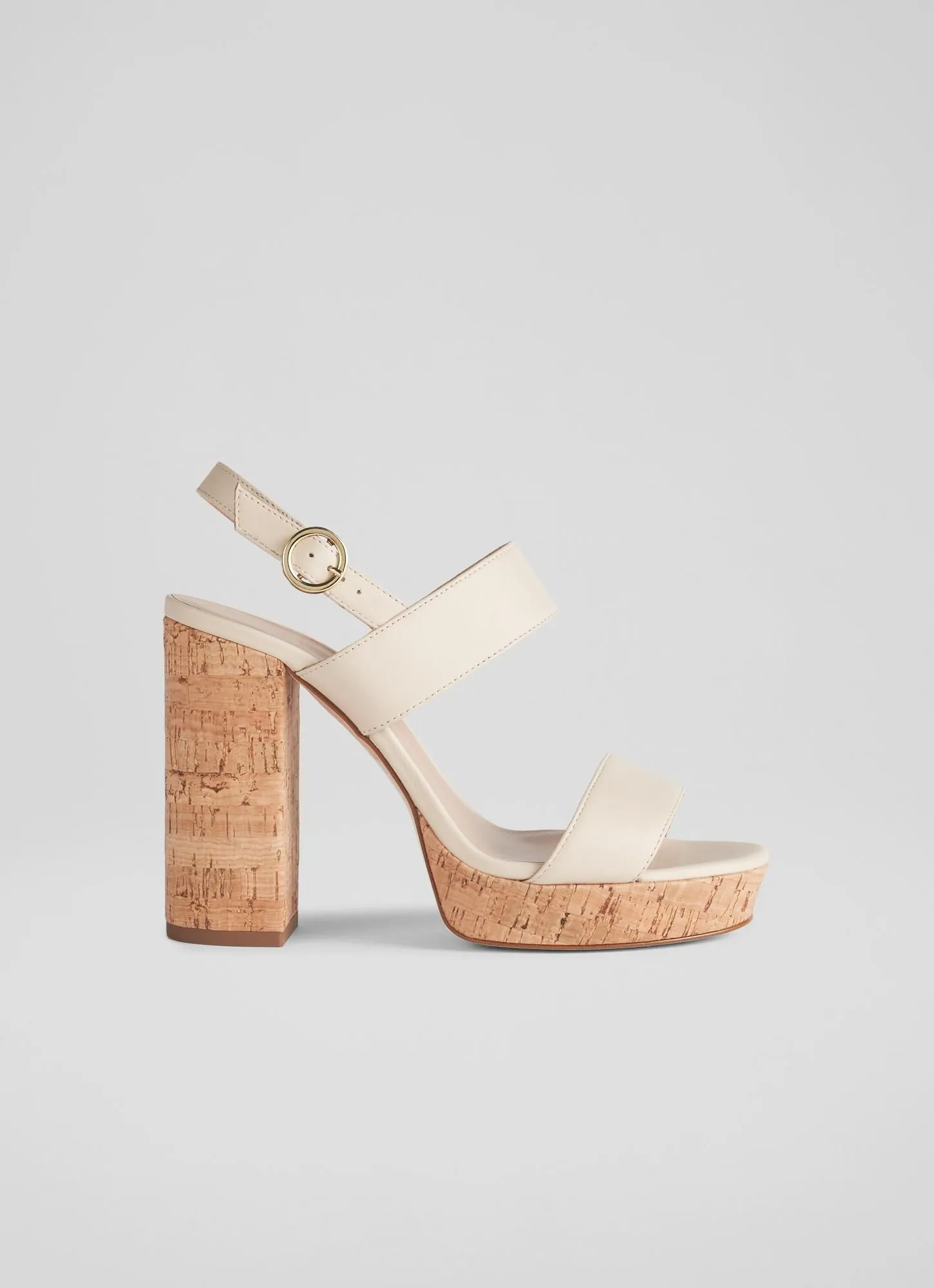 Misty Cream Leather and Cork Platform Sandals, Cream