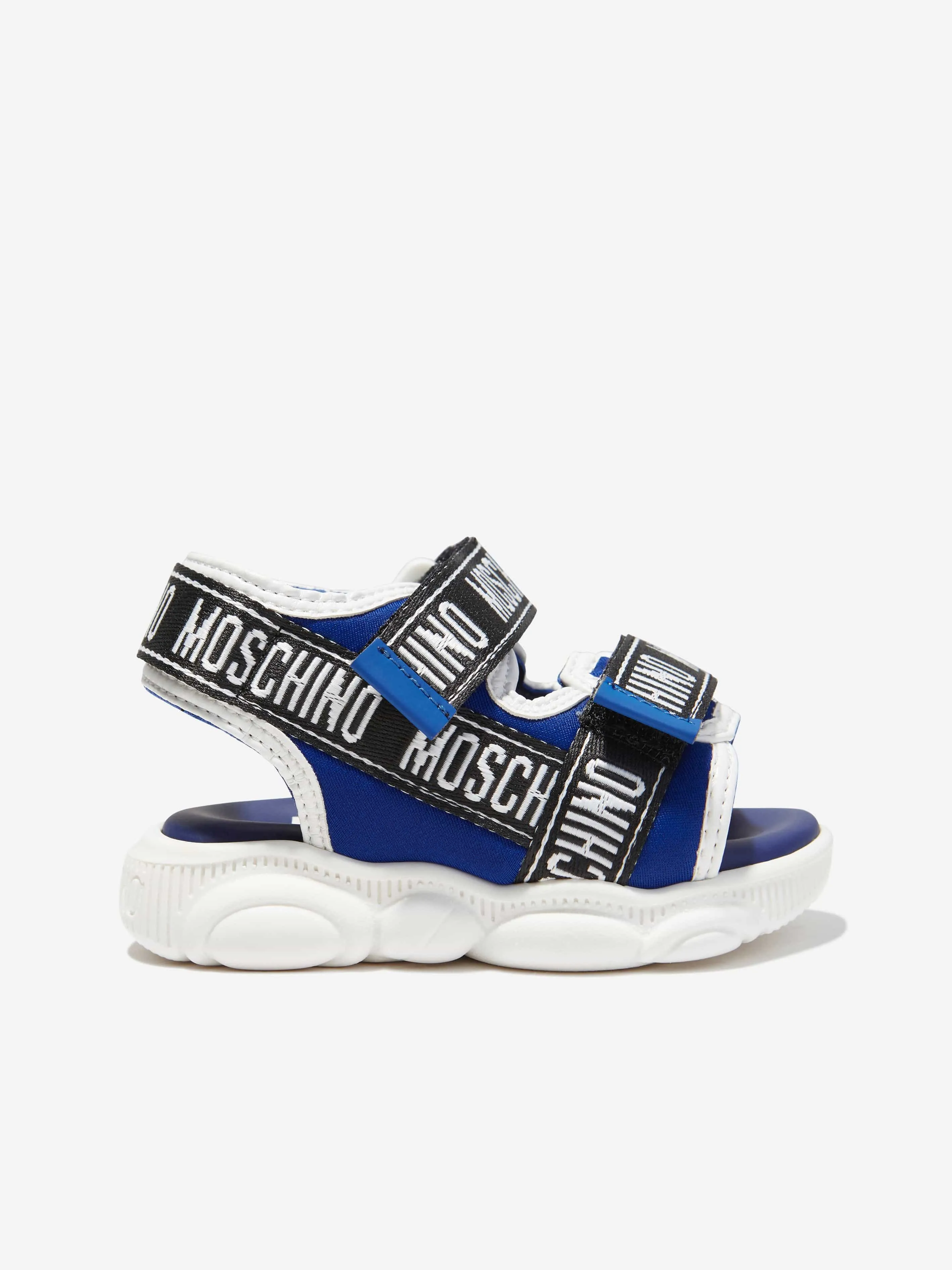 Moschino Boys Logo Tape Sandals in Blue