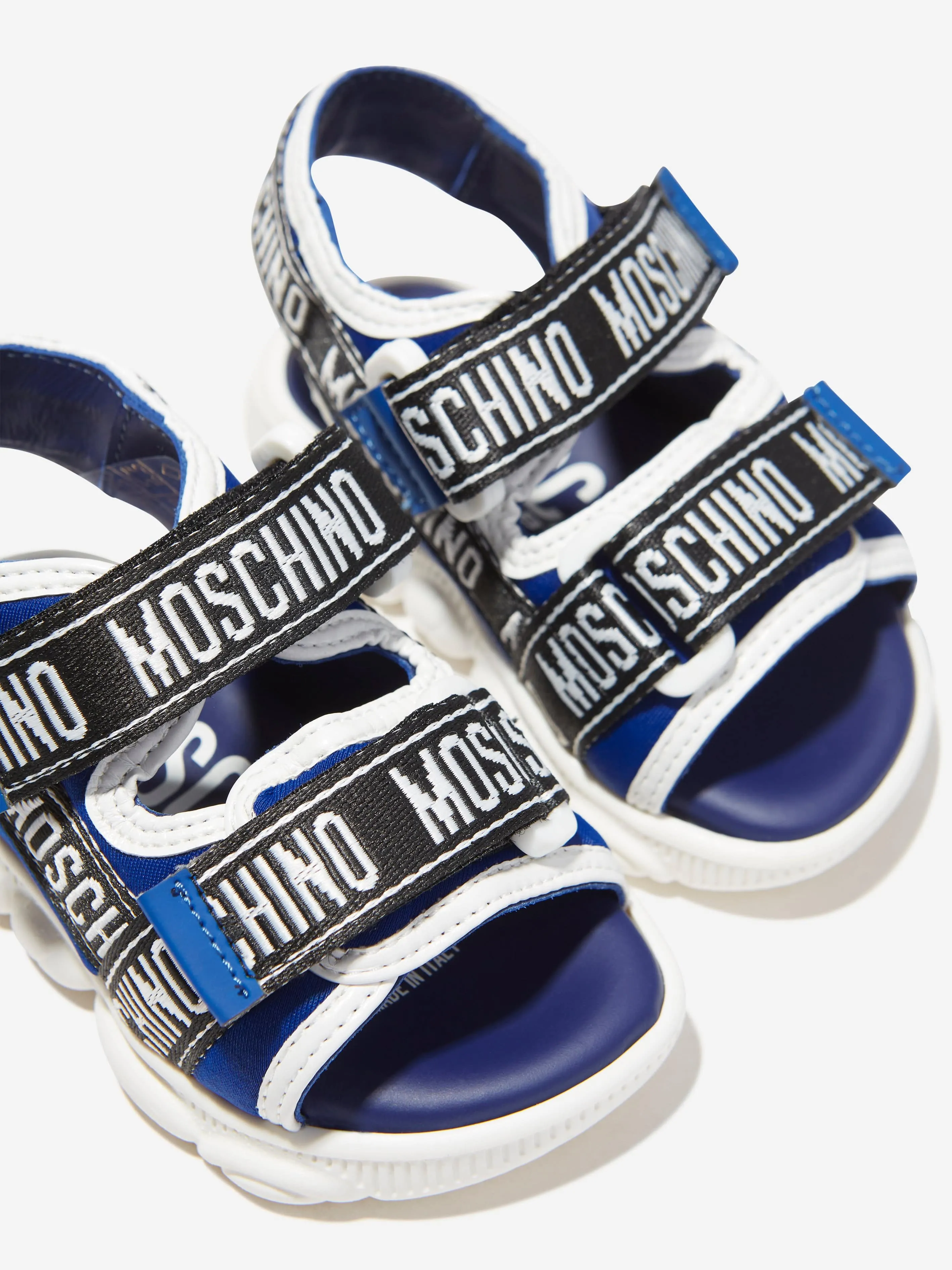 Moschino Boys Logo Tape Sandals in Blue