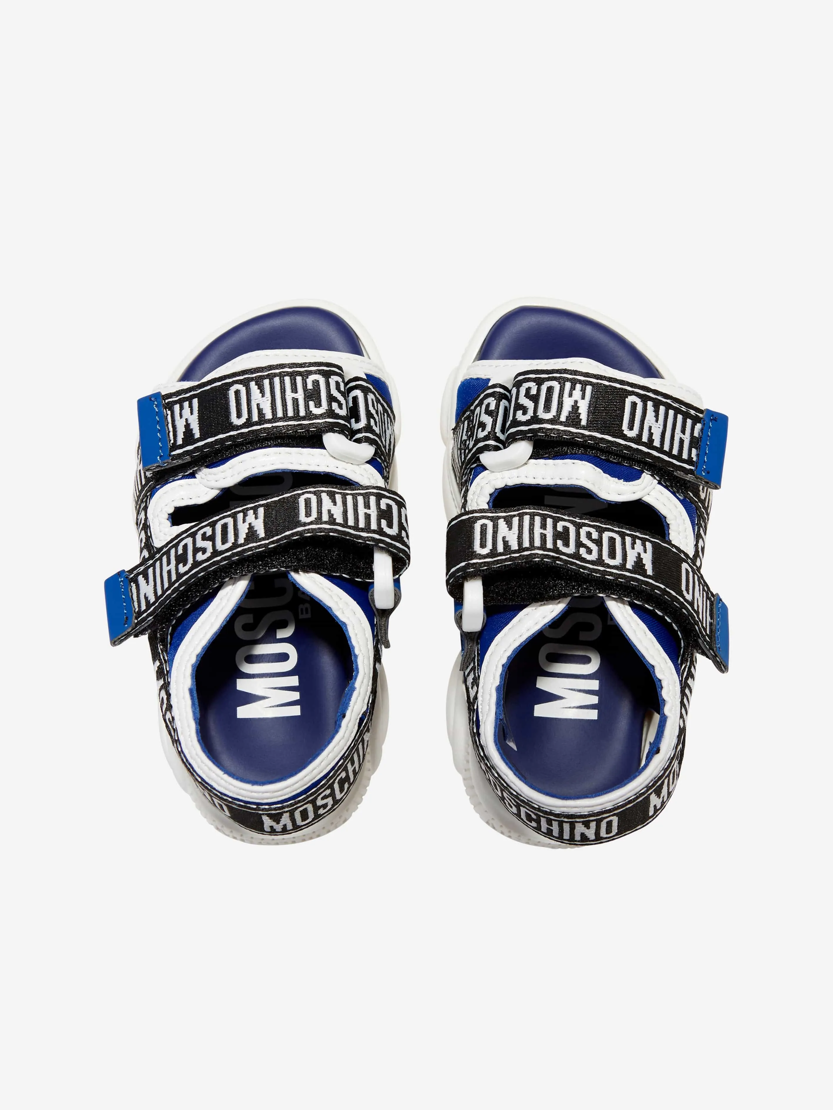 Moschino Boys Logo Tape Sandals in Blue