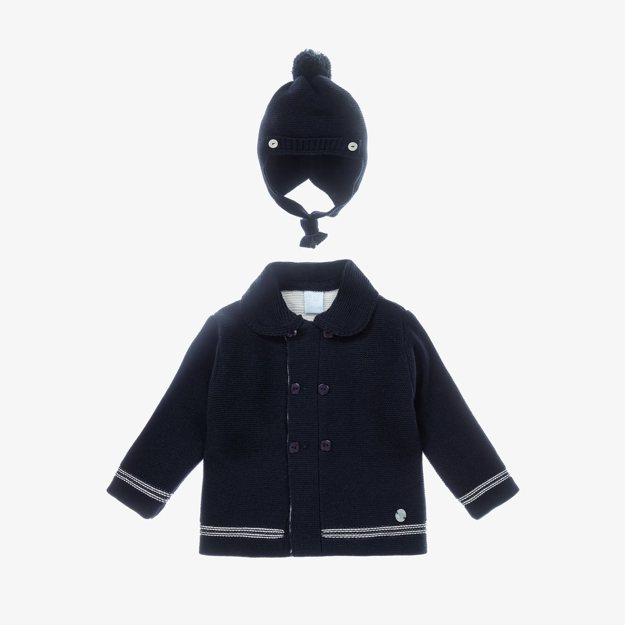 Navy Blue Knitted Pram Coat Set