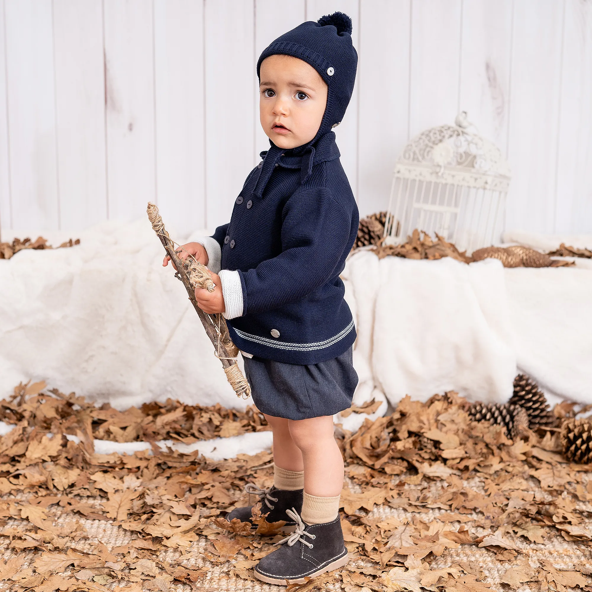 Navy Blue Knitted Pram Coat Set