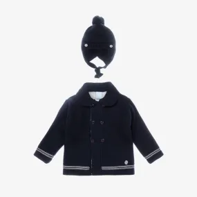 Navy Blue Knitted Pram Coat Set