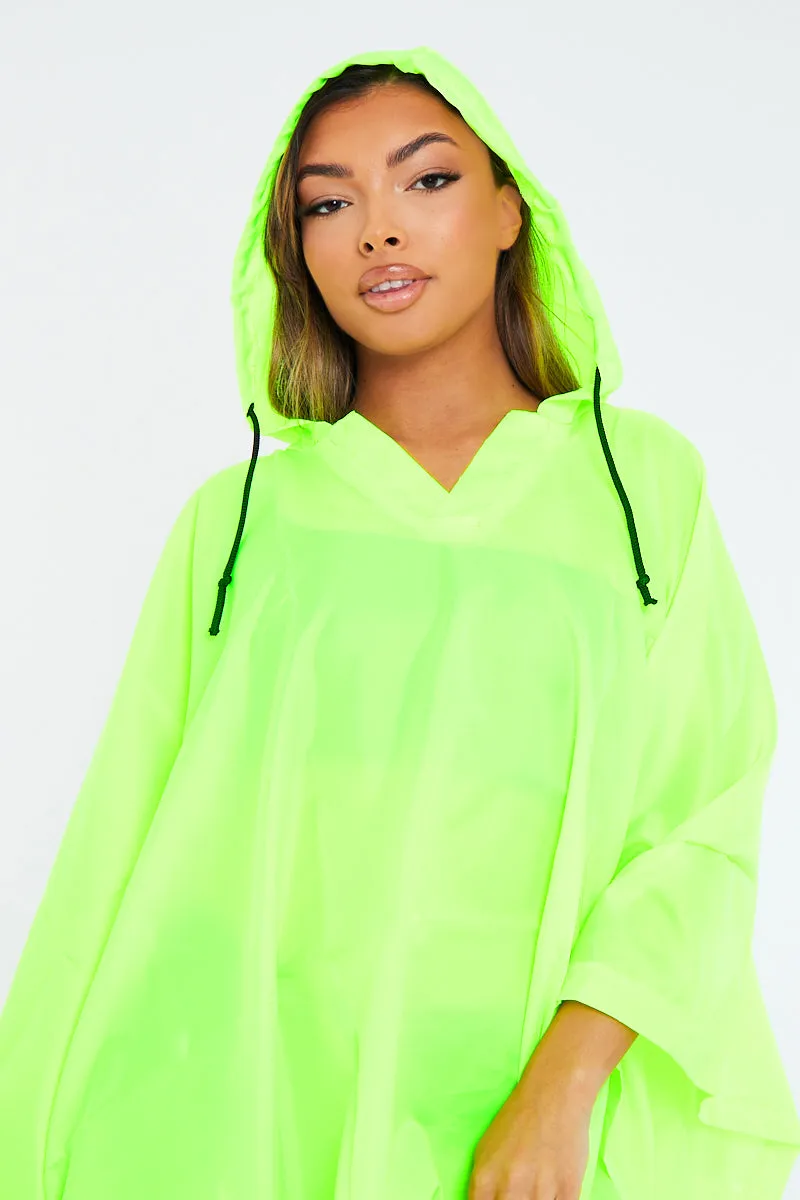 Neon Green Shell Hooded Poncho - Riley