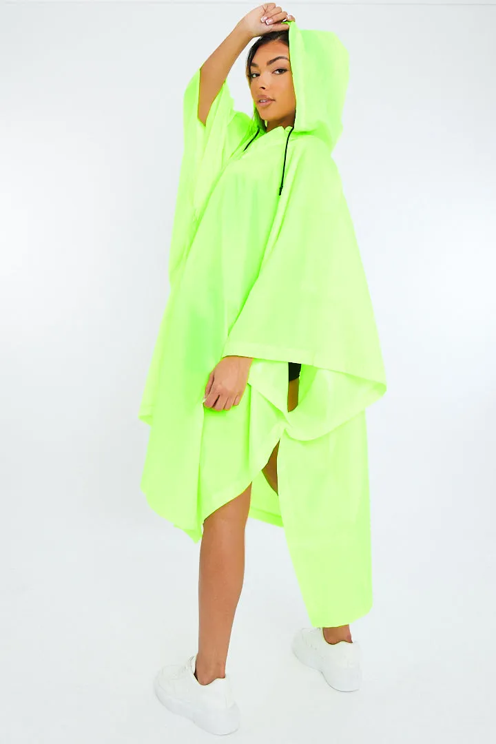 Neon Green Shell Hooded Poncho - Riley