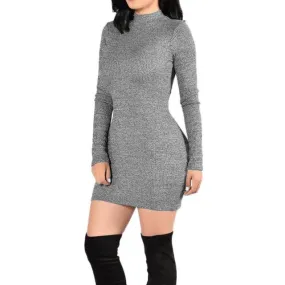 New Arrival Women Bodycon Dress   Basic Mini Dress Grey Turtlneck Long Sleeve Sexy Lady Dresses Robe Femme GS