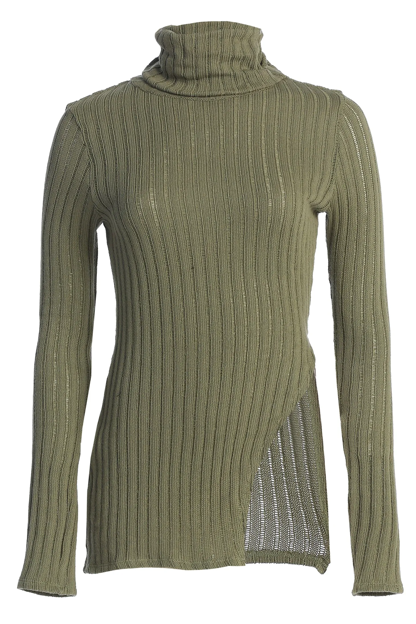 Olive One Call Away Ribbed Turtleneck Top