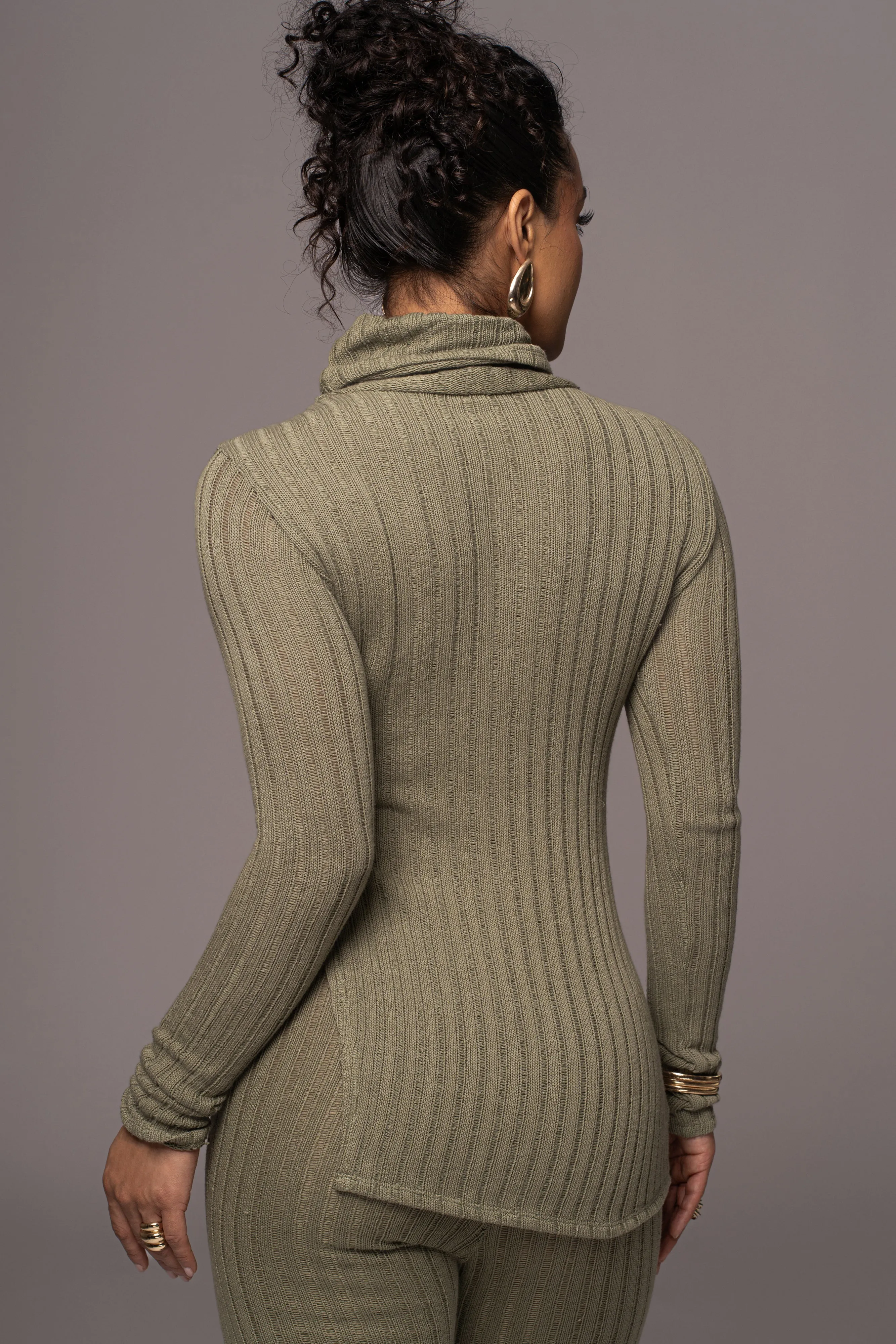 Olive One Call Away Ribbed Turtleneck Top