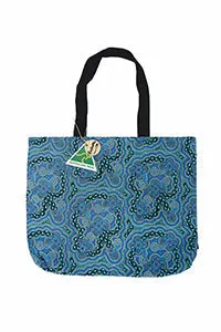 On Walkabout Blue Cotton Tote Bag Large