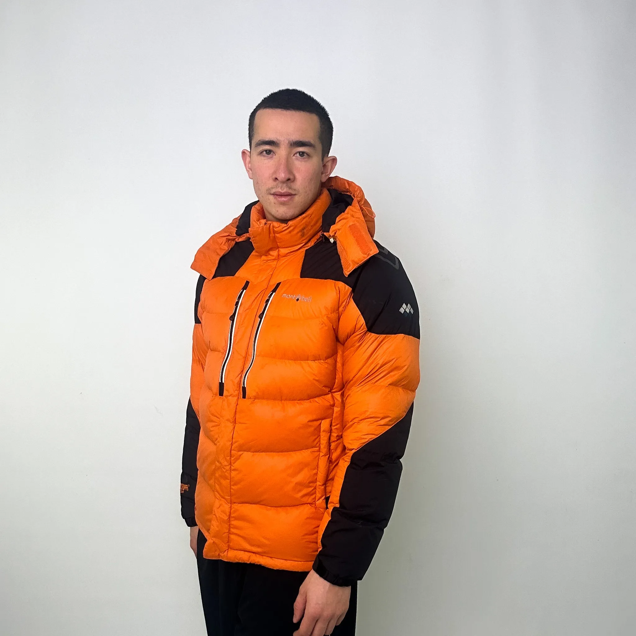 Orange y2ks Mont Bell EX 900 Windstopper Insulated Shell Puffer Jacket Coat (L)