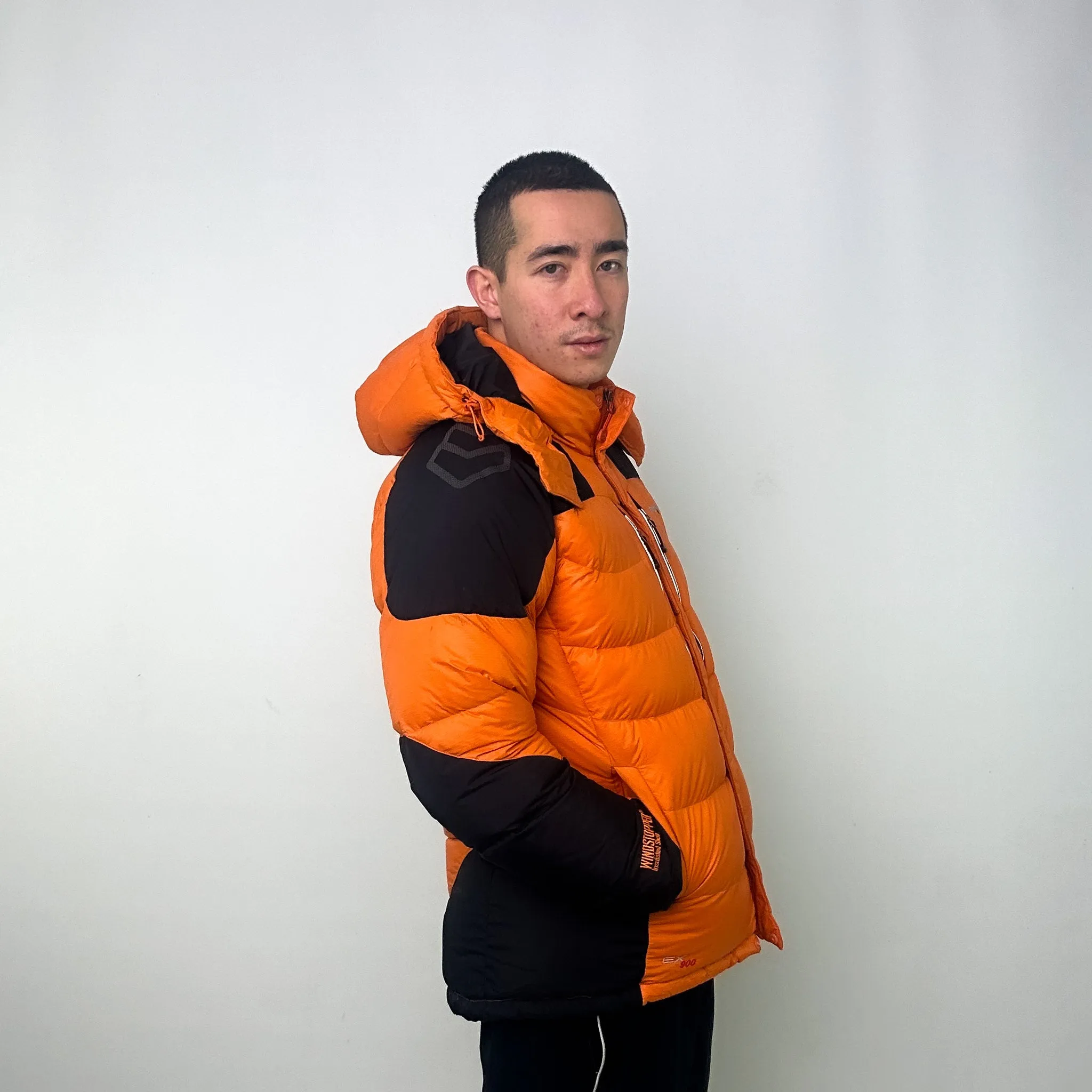 Orange y2ks Mont Bell EX 900 Windstopper Insulated Shell Puffer Jacket Coat (L)