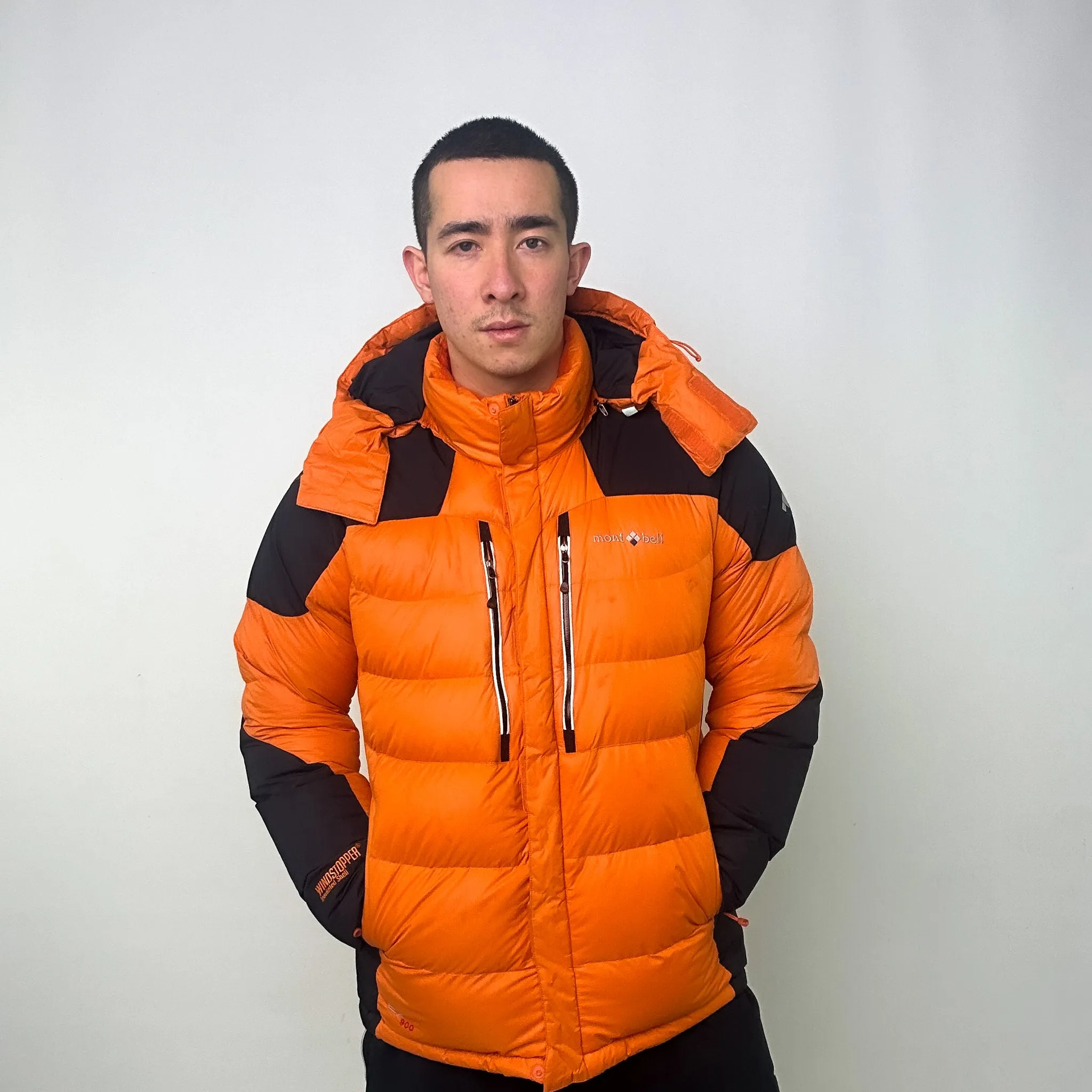 Orange y2ks Mont Bell EX 900 Windstopper Insulated Shell Puffer Jacket Coat (L)